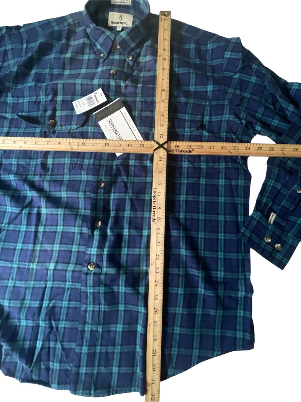 Browning Men’s Blue Green Syize: L flannel Plaid Button-Down Shirt - Picture 3 of 7